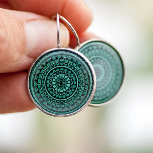 Naušnice viseće - mandala zelene